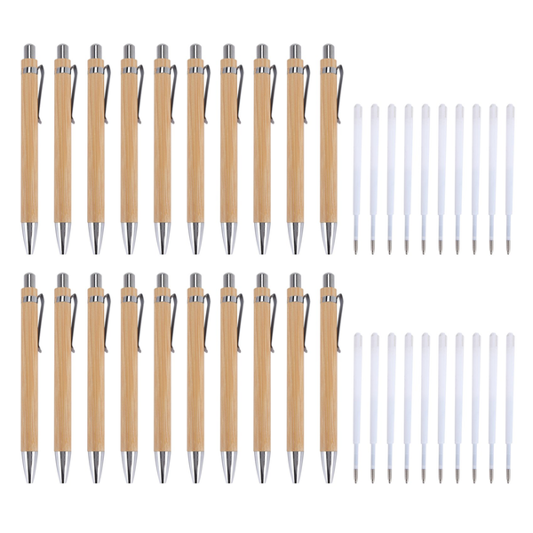 20 Pcs Bamboo Retractable Ballpoint Pen And 20 Pcs Extra Refills
