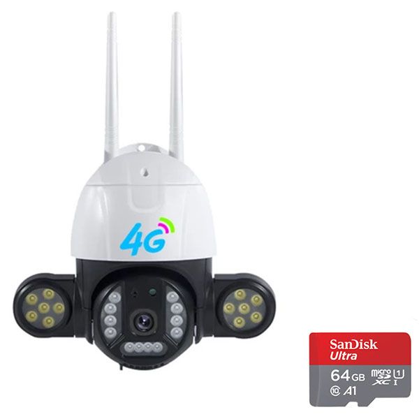 4G Wireless Security Camera With 64GB & Side Dual LEDS Security Lights