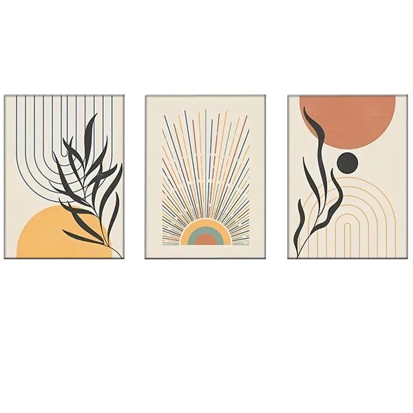 Canvas-Art-3 Pieces Modern Century Brown Boho Sunshine &amp; Lines Wall Art