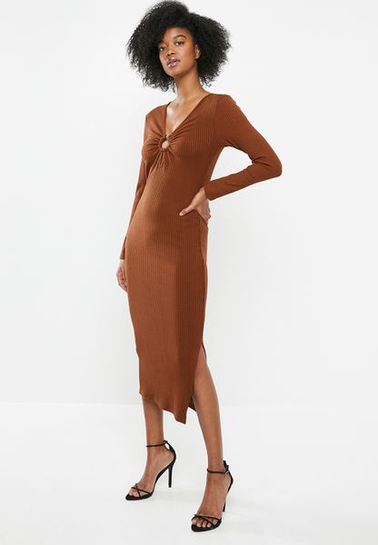 Women's Glamorous Bodycon rust midi - brown