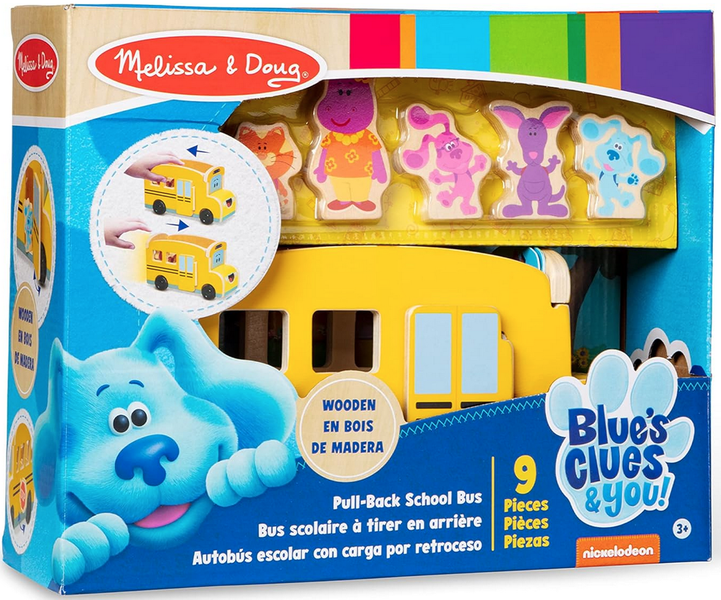 Melissa &amp; Doug Blues Clues &amp; You! Wooden Pull-Back School Bus (9 Piece)