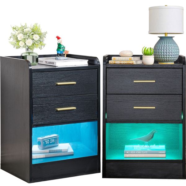 Nightstand LED Side Table End Table Bedside Table Coffee Table - 2 Piece
