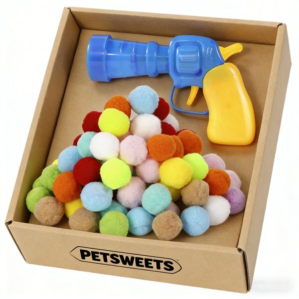 Interactive Cat Toy 100 Pcs Pom Pom Balls With Launcher for Cats