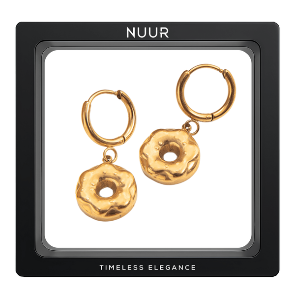 NUUR Donut Earrings - 18K Gold-Plated Sculptural Hoops, Waterproof Design