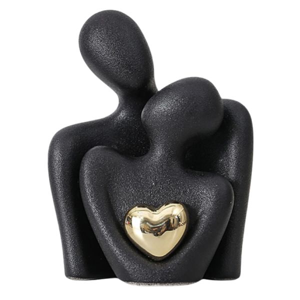 Decor Ceramic Mini Couple Statue With Heart Shaped Gold (2pcs) - 11.7cm
