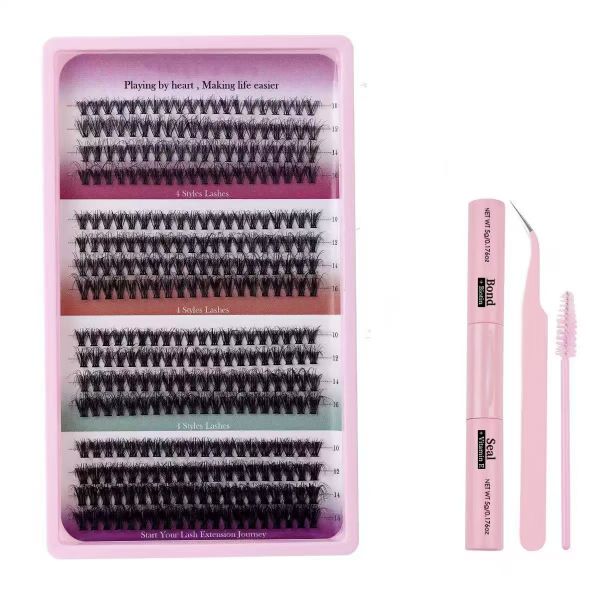 320 Pieces Cluster Eyelash Extensions 10-16mm Mixed DIY False Eyelashes Kit