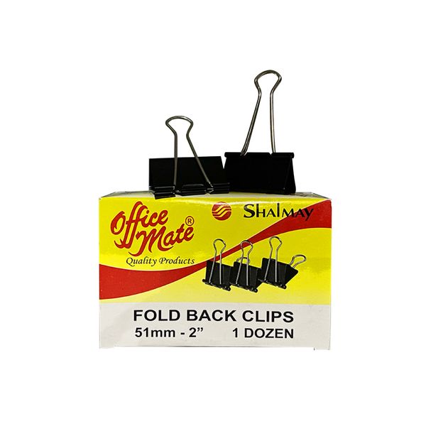 Office Mate - Fold back Clips - 51mm - 2" - 1 Dozen - 12 piece set