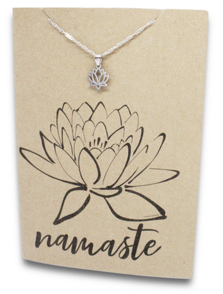 Stainless Steel Necklace On Message Card-Lotus Namaste