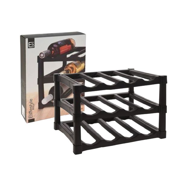 12-Bottle Wine Rack - 3-Tier Black Wine Bottle Storage Rack 39x30x25cm