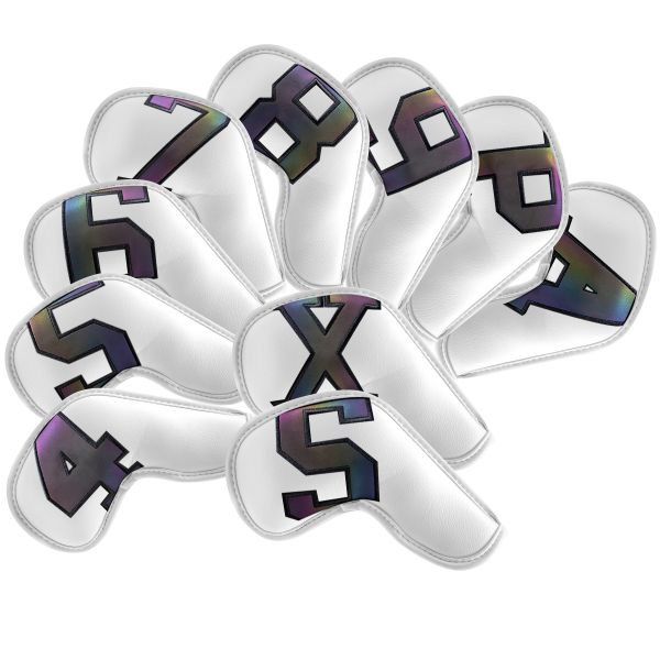 Premium PU Multicolor Embroidered Number Golf Club Covers - White 10-Pack