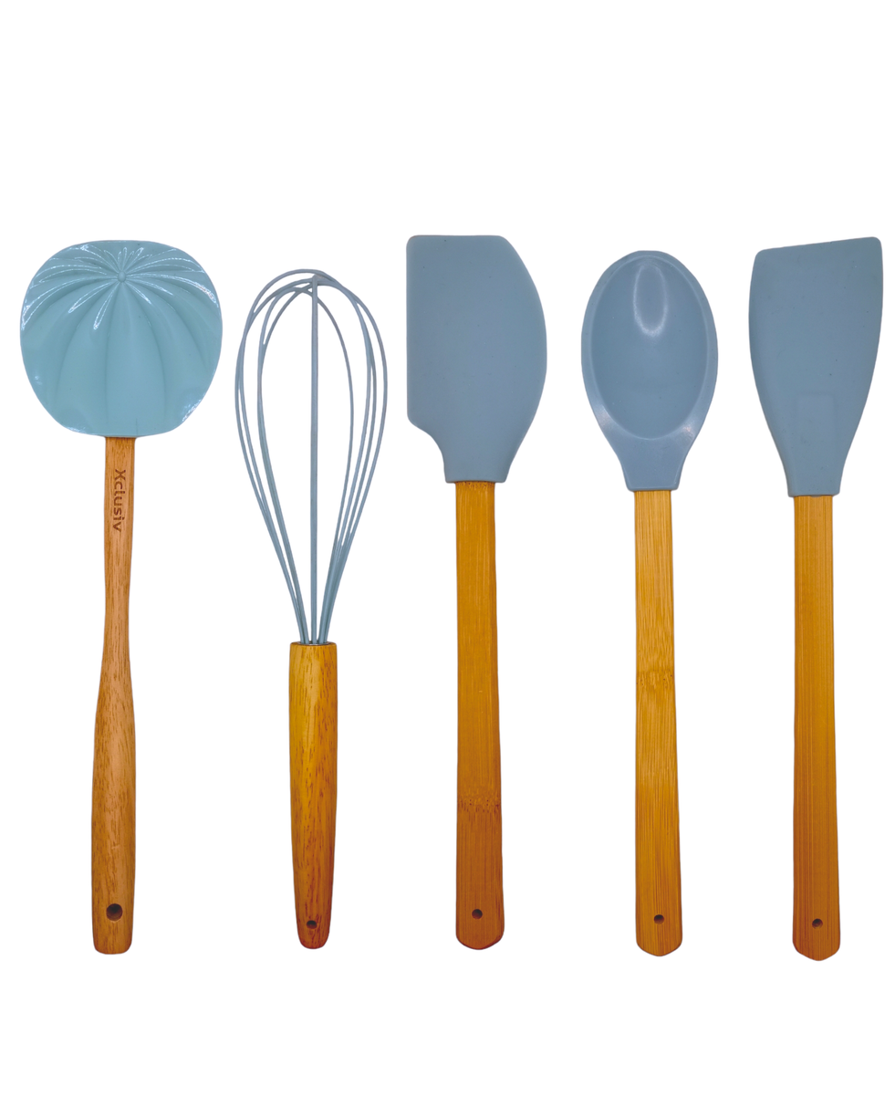 Xclusiv Silicone Kitchen Utensil Gift Set With Wooden Handles Set of
