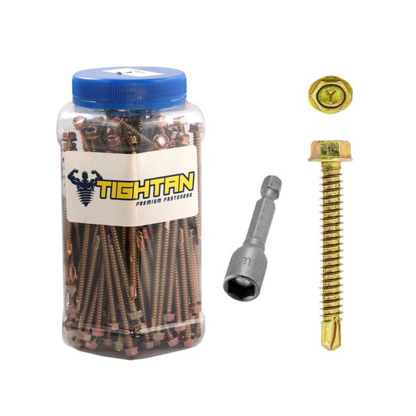 TEK Screw 12x38mm Hex Self-Drill Zinc - 200 Pack with Bit