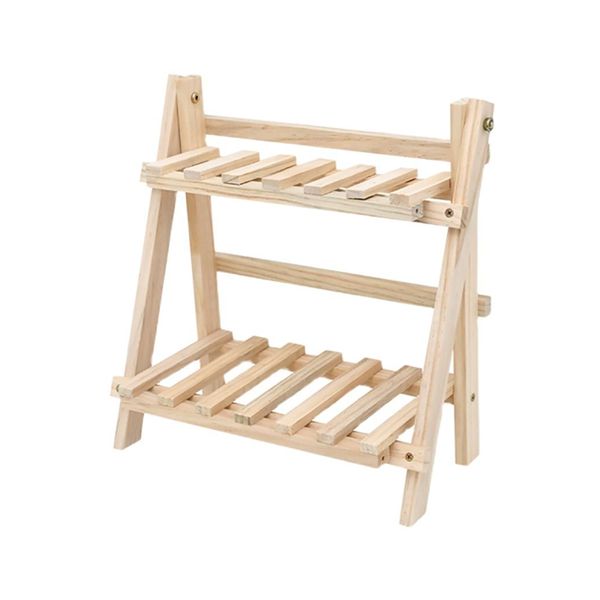 Wooden Foldable 2 Layer Storage Rack Tabletop Organizer Storage Shelving