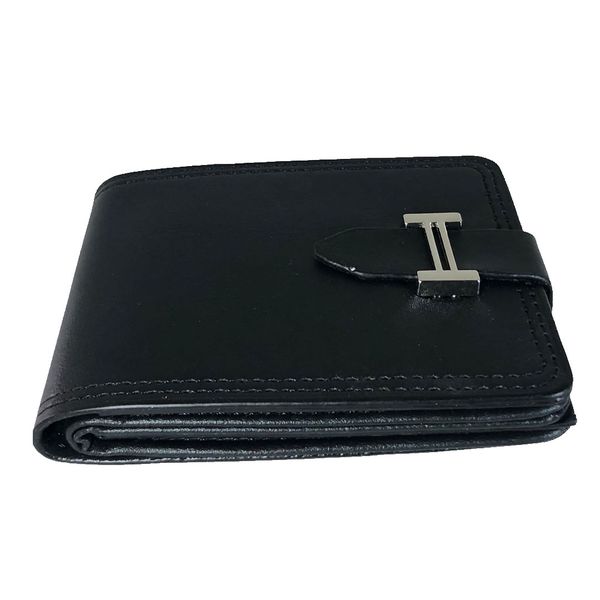Men's Leather Stitched Bi Fold H-Clasp Wallet