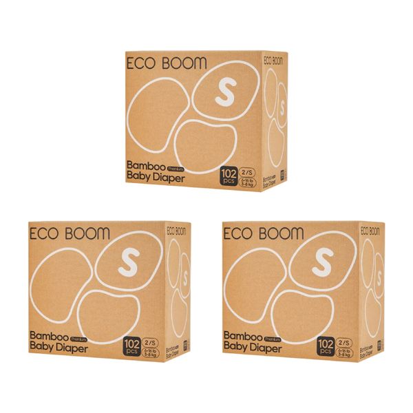 Eco Boom Premium Bamboo Baby Nappies Small (3-8Kg) - 102 Pcs - Set Of 3