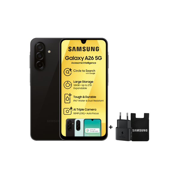 Samsung Galaxy A26 5G 128GB Dual Sim - Black + 25W Adaptor &amp; Card Holder