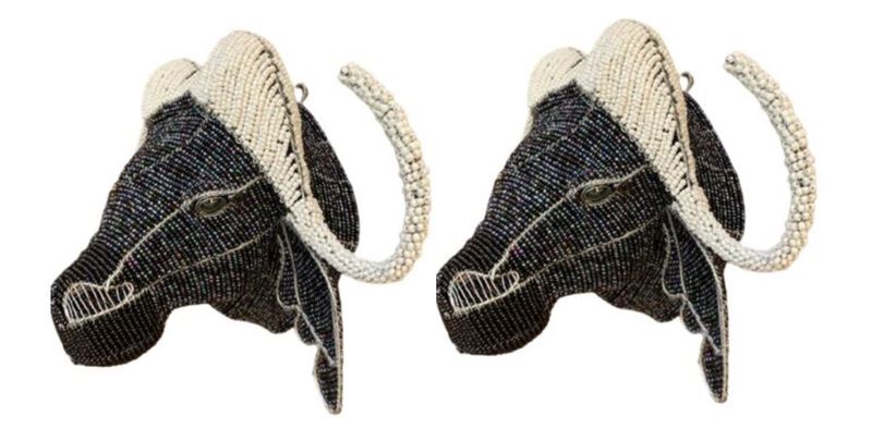 African Bead and Wire Handcrafted Buffalo Head Wall Décor - Set of 2