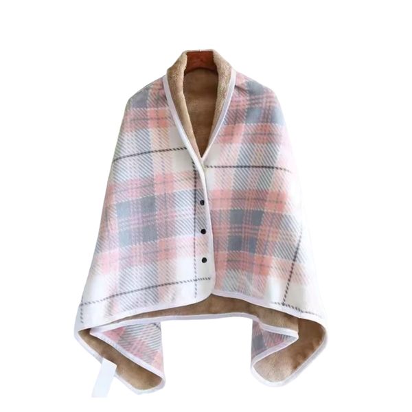 Fleece Wearable Blanket Shawl Poncho Pink White image
