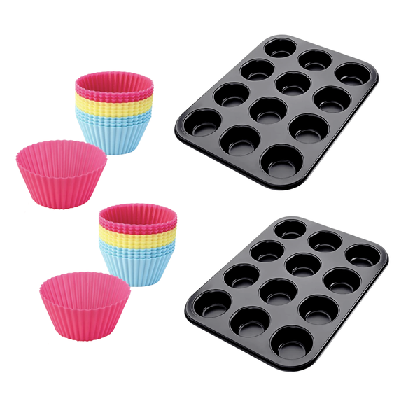 12 Cup Muffin Pan with Silicone Cups - 2 Pack