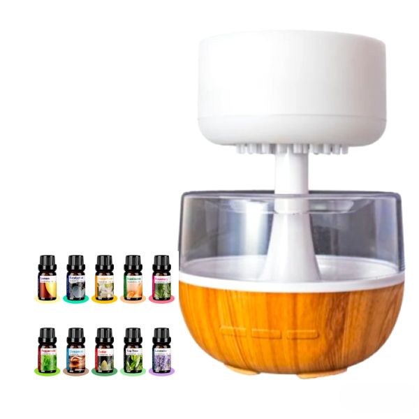 LED Rain Drop Plant Humidifier with Night Light + Essential Oil