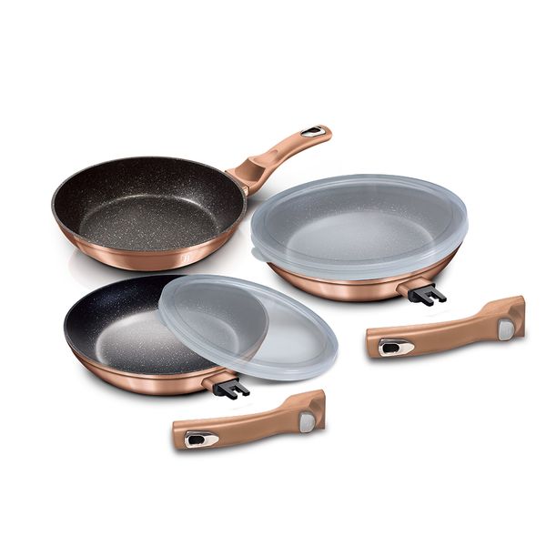 Berlinger Haus 5-Piece Smart Lid Marble Coating Frypan Set - Rose Gold