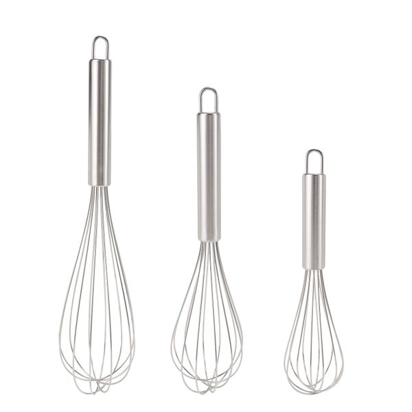 3PCS Handheld Mixing Stick Stainless Steel Whisk Set 8 inch 10 inch 12 inch
