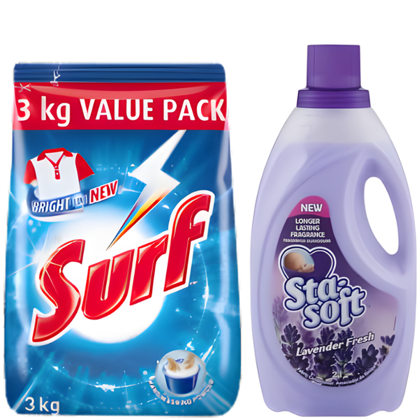 Surf Hand Washing Powder 3kg + Sta-Soft Lavender Fabric Softener 2L Combo