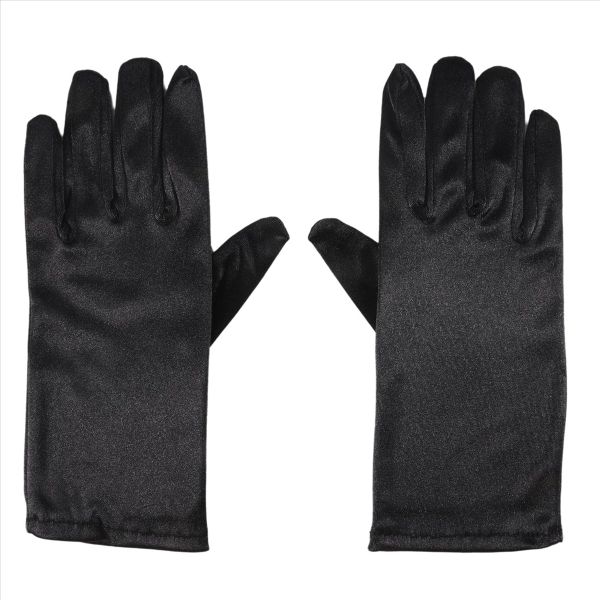 Ladies Short Sunscreen Satin Surface Spandex Etiquette Gloves Black