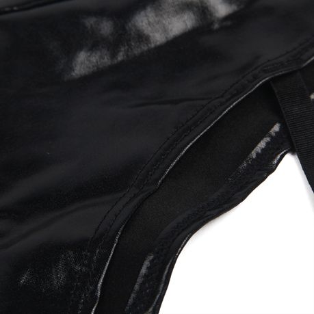Women's Sexy Black Faux Leather Open Crotch Lace-Up Plus Size