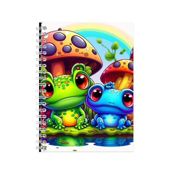 Colorful Baby Frogs Under Tall Mushrooms Notebook Gift Idea Notepad Pad 81