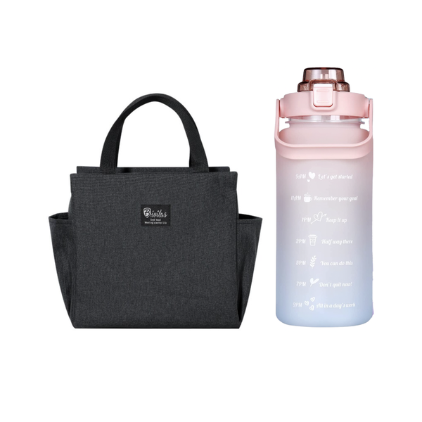 Large Thermal Insulated Lunch Bag + 2L Motivational Water Bottle - Orange