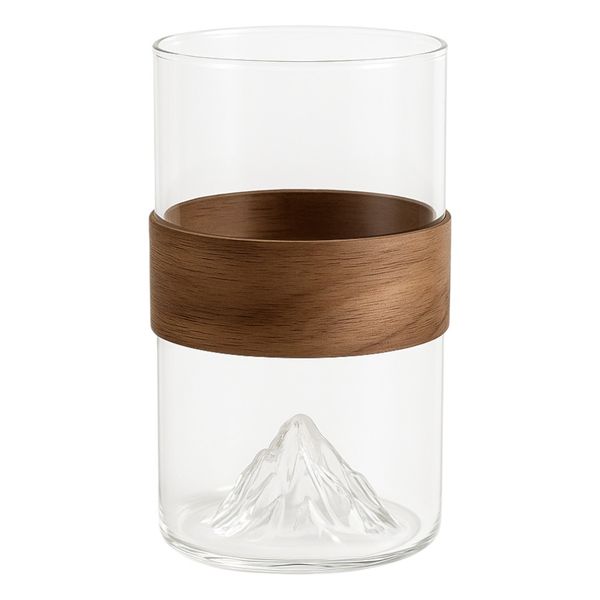 4 Pack - Borosilicate Mountain Glass With Bamboo Grip - Transparent