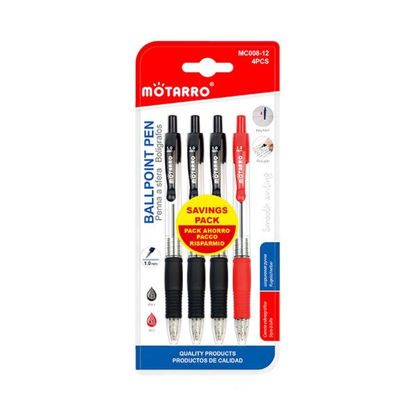 High Quality 1mm Tip 3 Blue &amp; 1 Black Ballpoint Pens Pack