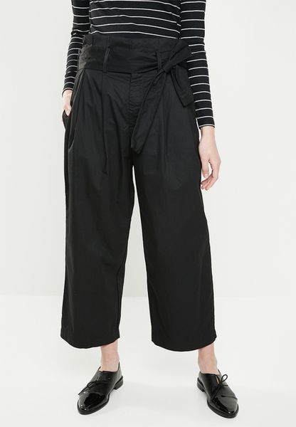 Women's Jacqueline De Yong Donna Paperbag Wide Leg Pants - Black