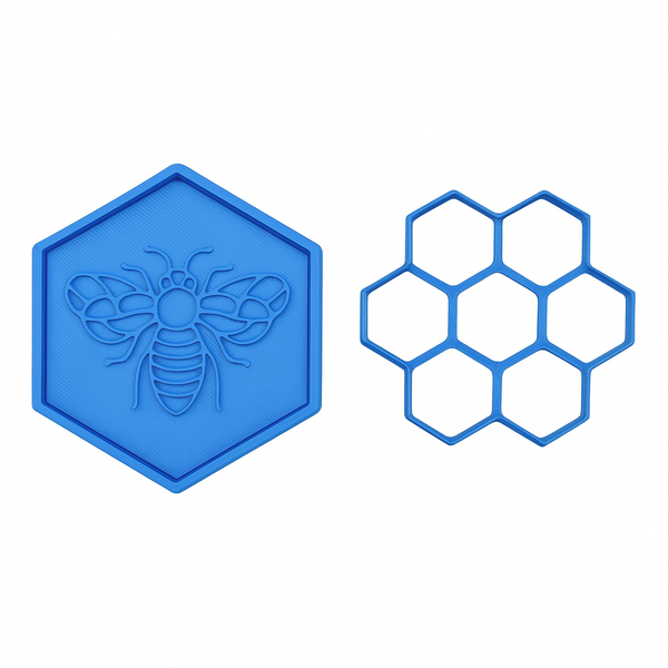 Bee and Honeycomb Cookie Cutter and Fondant Stamp Set - 3D Printed