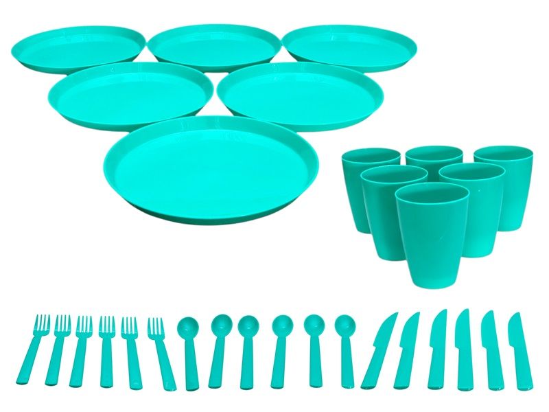 Plastic Picnic Set with Plates, Cups &amp; Cutlery - 30 Piece