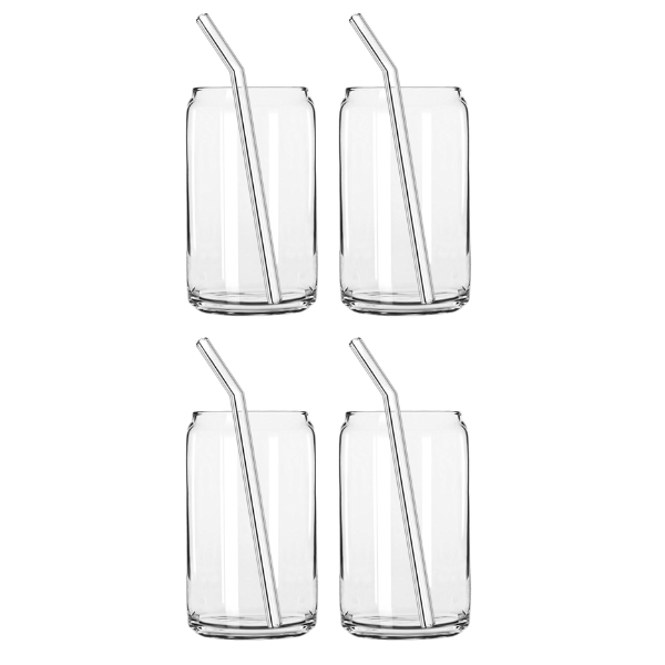Drinking Glasses with Straws - Transparent - Pack of 4