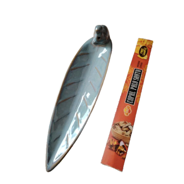 Ceramic Turtle on a Leaf Incense Holder