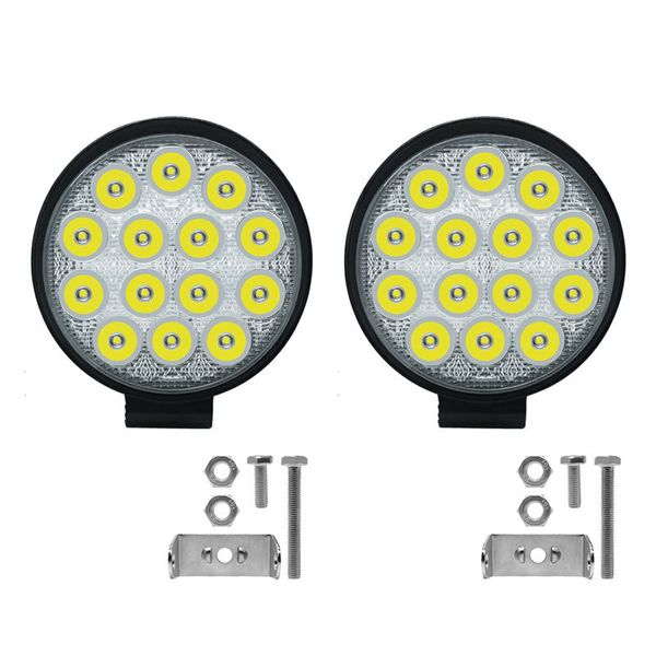 2PCS 42W Round LED Work Light Spotlight Light Bar