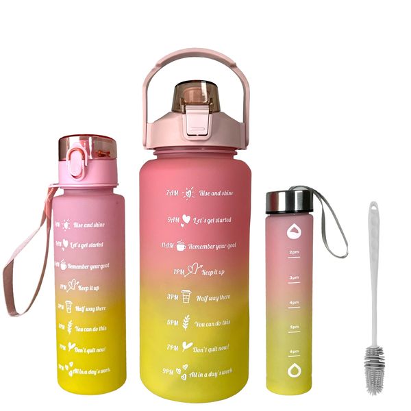 Set of 3 Motivational Water Bottles 2L + 700ml + 300ml + NATAN Bottle Brush