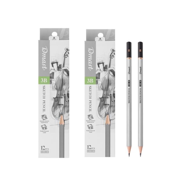 Dmast Sketching Pencil 3B 12pcs Black 2 packs