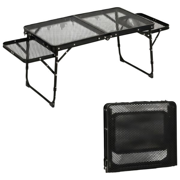 Portable Folding Camping Table with Iron Mesh, Adjustable AluminumSideTable