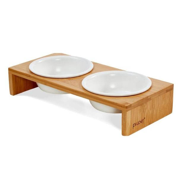 Synergy360 Bamboo Rack Cat &amp; Dog Bowl Set with Two Bowls,