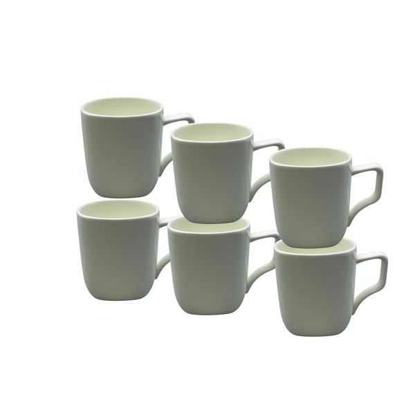 6-Piece White Ceramic Tea Mug Set - 12.5 cm