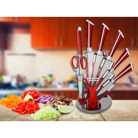  Kitchen Knife Set, 9-Piece Red Knife Set with Acrylic