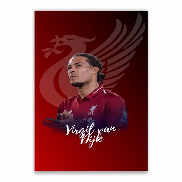 Virgil Van Dijk Liver Bird Crest Background Poster - A1