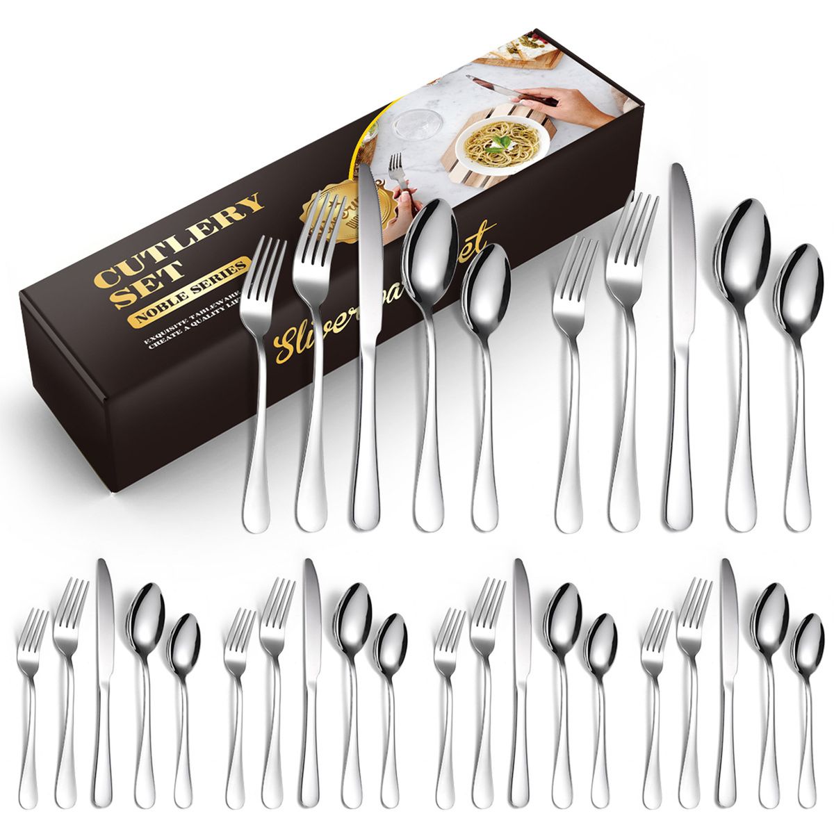 30 Pcs Cutlery Set Silverware Tableware Knife Fork Spoon Set