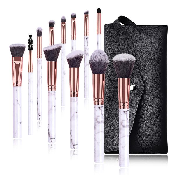Makeup Brush Set With Bag 13 Pieces Marble - Black