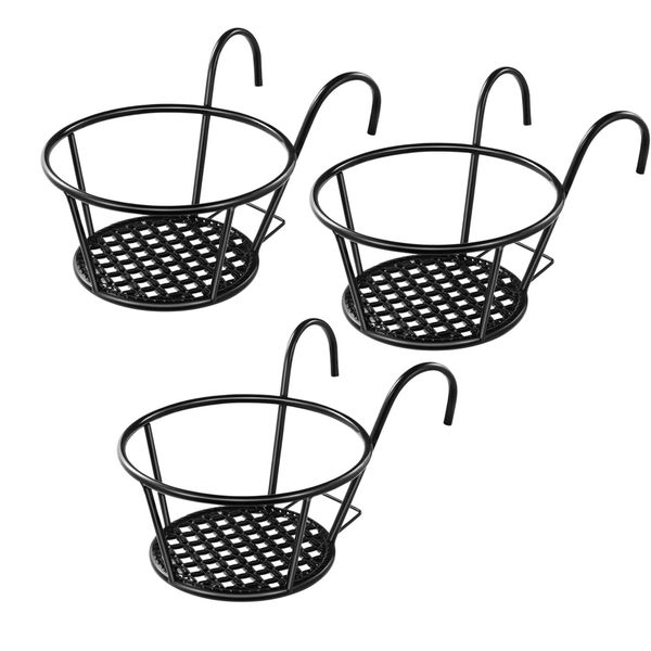 3 Pack Iron Art Plant Holders Planters Outdoor Balcony Hanging Planters