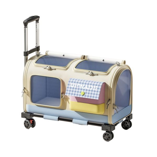 Large Pet Trolley Carrier - Double-Compartment Rolling Bag for 2 Cats